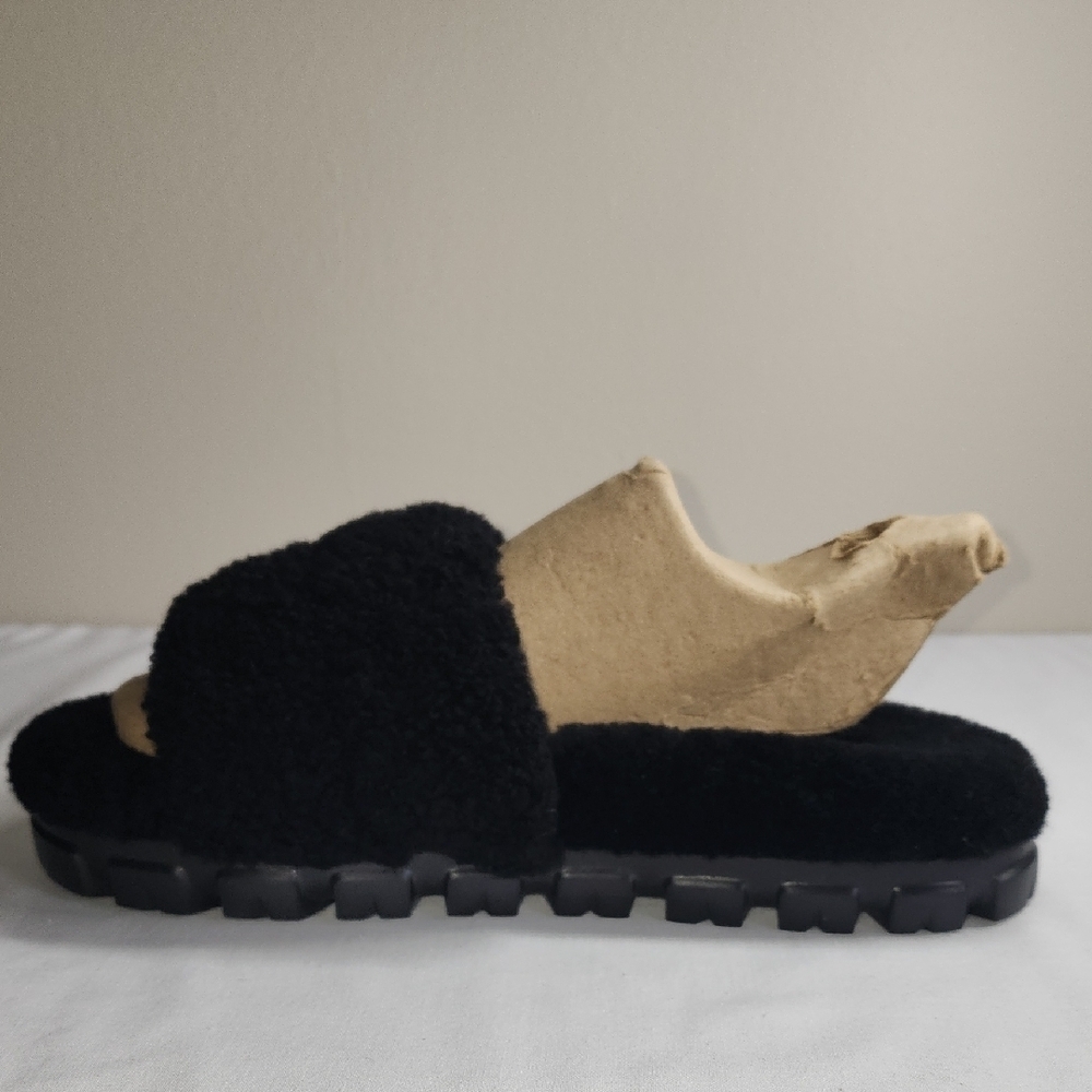 UGG Black Fuzzy Sandals - Picture 3 of 9
